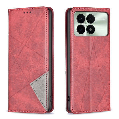 For Xiaomi Redmi K70E Rhombus Texture Magnetic Leather Phone Case(Red) - K70E Cases by PMC Jewellery | Online Shopping South Africa | PMC Jewellery | Buy Now Pay Later Mobicred