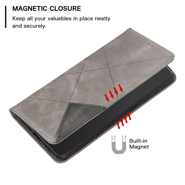 For Xiaomi Redmi A3 Rhombus Texture Magnetic Leather Phone Case(Grey) - Xiaomi Cases by PMC Jewellery | Online Shopping South Africa | PMC Jewellery | Buy Now Pay Later Mobicred