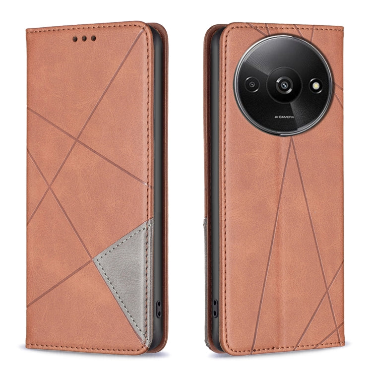 For Xiaomi Redmi A3 Rhombus Texture Magnetic Leather Phone Case(Brown) - Xiaomi Cases by PMC Jewellery | Online Shopping South Africa | PMC Jewellery | Buy Now Pay Later Mobicred