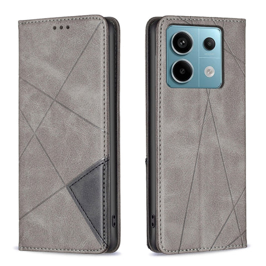 For Xiaomi Poco M6 Pro 4G Rhombus Texture Magnetic Leather Phone Case(Grey) - Xiaomi Cases by PMC Jewellery | Online Shopping South Africa | PMC Jewellery | Buy Now Pay Later Mobicred