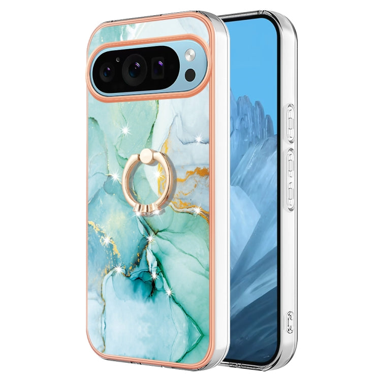 For Google Pixel 9 Pro XL Electroplating Marble IMD TPU Phone Case with Ring Holder(Green 003) - Google Cases by PMC Jewellery | Online Shopping South Africa | PMC Jewellery | Buy Now Pay Later Mobicred