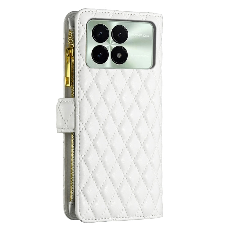 For Xiaomi Redmi K70 / K70 Pro Diamond Lattice Zipper Wallet Leather Flip Phone Case(White) - K70 Pro Cases by PMC Jewellery | Online Shopping South Africa | PMC Jewellery | Buy Now Pay Later Mobicred