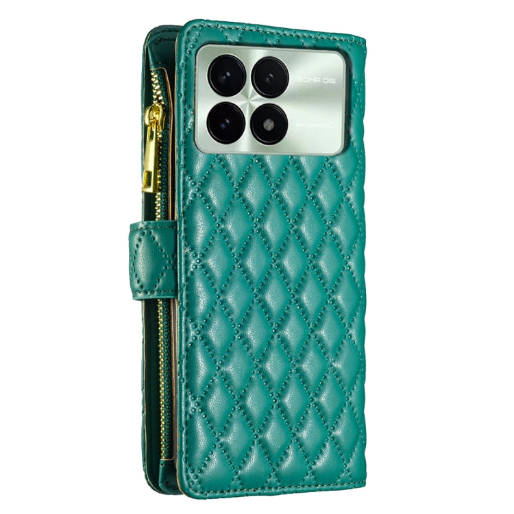 For Xiaomi Redmi K70 / K70 Pro Diamond Lattice Zipper Wallet Leather Flip Phone Case(Green) - K70 Pro Cases by PMC Jewellery | Online Shopping South Africa | PMC Jewellery | Buy Now Pay Later Mobicred