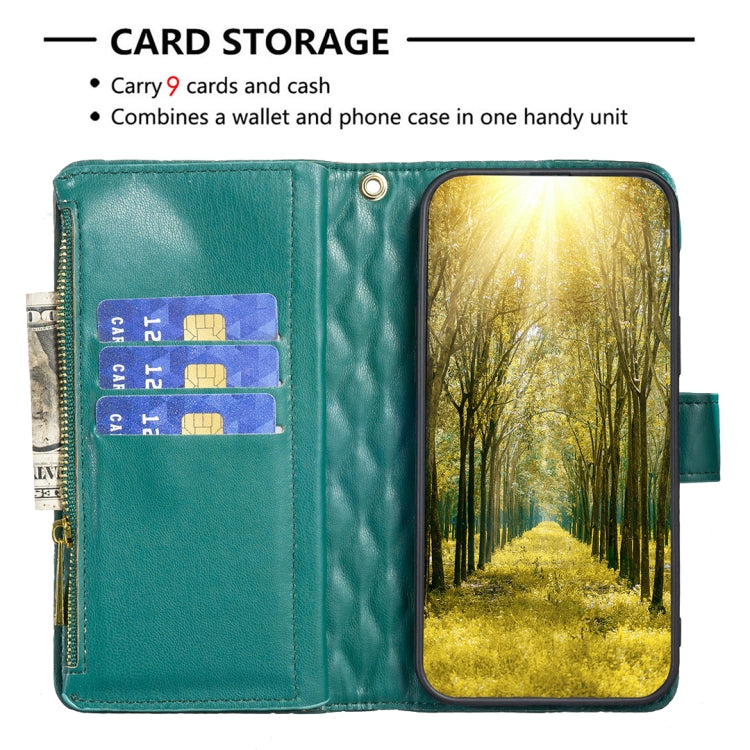 For Xiaomi Redmi K70 / K70 Pro Diamond Lattice Zipper Wallet Leather Flip Phone Case(Green) - K70 Pro Cases by PMC Jewellery | Online Shopping South Africa | PMC Jewellery | Buy Now Pay Later Mobicred