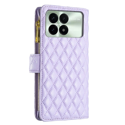 For Xiaomi Redmi K70 / K70 Pro Diamond Lattice Zipper Wallet Leather Flip Phone Case(Purple) - K70 Pro Cases by PMC Jewellery | Online Shopping South Africa | PMC Jewellery | Buy Now Pay Later Mobicred