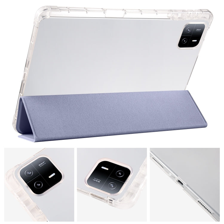 For Xiaomi Pad 6 / 6 Pro 3-fold Clear TPU Smart Leather Tablet Case with Pen Slot(Lavender Purple) - More Tablet Cases by PMC Jewellery | Online Shopping South Africa | PMC Jewellery | Buy Now Pay Later Mobicred