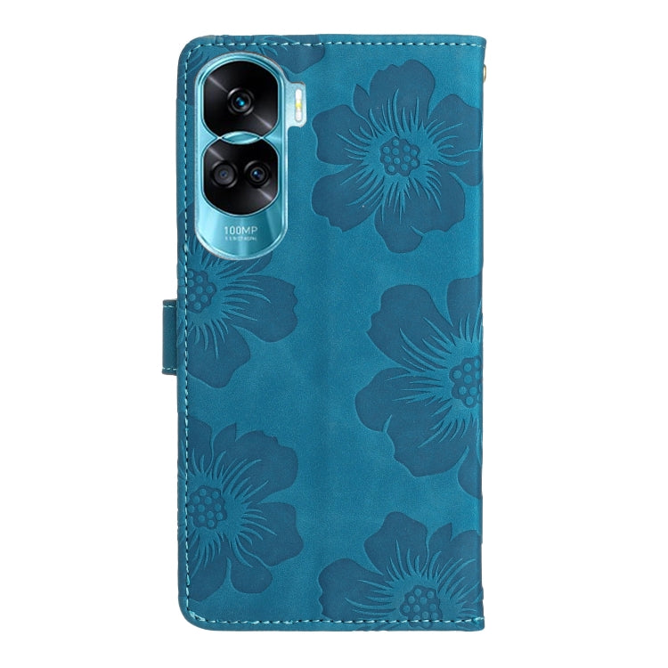 For Honor 90 Lite Flower Embossing Pattern Leather Phone Case(Blue) - Honor Cases by PMC Jewellery | Online Shopping South Africa | PMC Jewellery