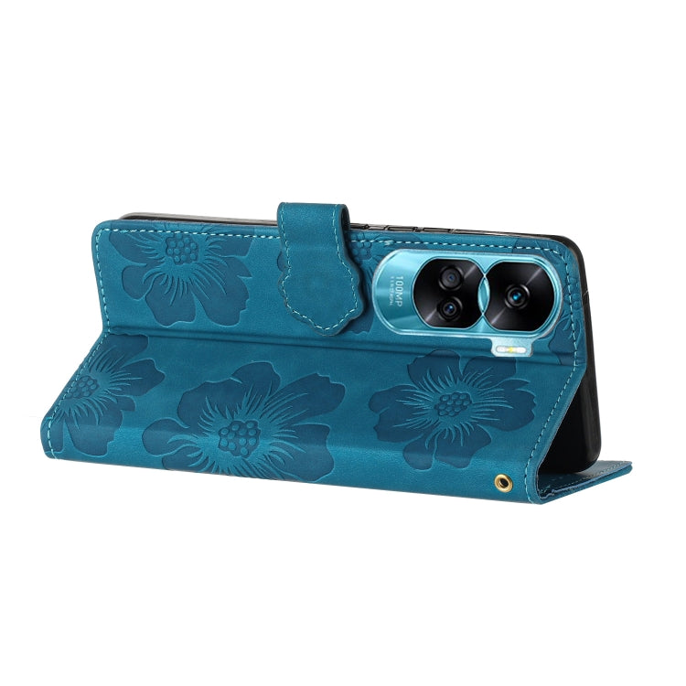 For Honor 90 Lite Flower Embossing Pattern Leather Phone Case(Blue) - Honor Cases by PMC TechLife | Online Shopping South Africa | PMC TechLife | Buy Now Pay Later Mobicred