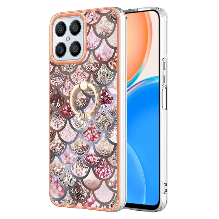 For Honor X8 4G Electroplating IMD TPU Phone Case with Ring(Pink Scales) - Honor Cases by PMC Jewellery | Online Shopping South Africa | PMC Jewellery | Buy Now Pay Later Mobicred