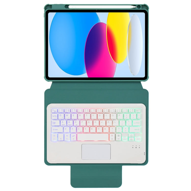 For iPad 10th Gen 10.9 2022 F10B-AS 360 Rotation Acrylic Transparent Bluetooth Keyboard Leather Case With Touch Control / Backlight(Green) - Universal by PMC Jewellery | Online Shopping South Africa | PMC Jewellery