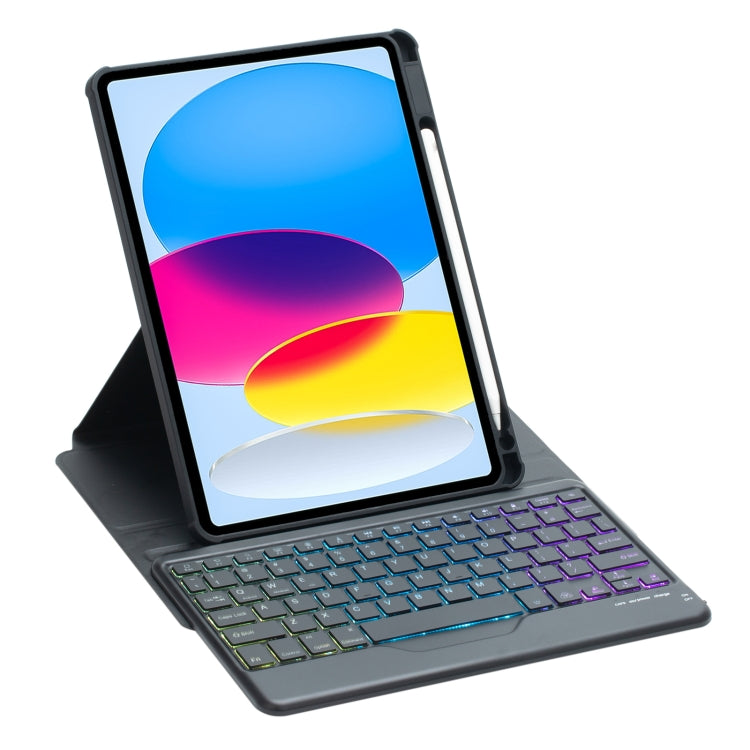 For iPad 10th Gen 10.9 2022 F10BS 360 Rotation Acrylic Transparent Bluetooth Keyboard Leather Case With Backlight(Black) - Universal by PMC Jewellery | Online Shopping South Africa | PMC Jewellery