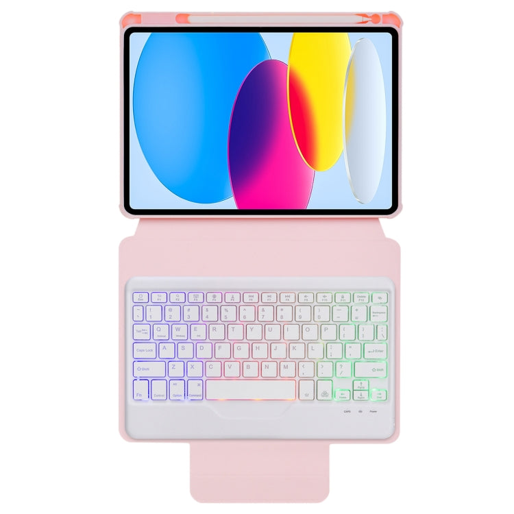 For iPad 10th Gen 10.9 2022 F10BS 360 Rotation Acrylic Transparent Bluetooth Keyboard Leather Case With Backlight(Pink) - Universal by PMC Jewellery | Online Shopping South Africa | PMC Jewellery