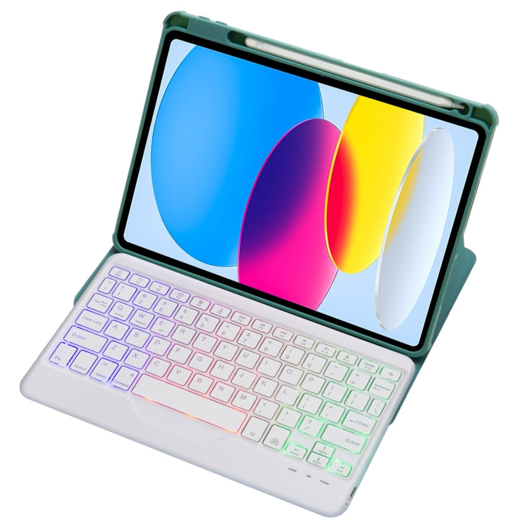 For iPad 10th Gen 10.9 2022 F10BS 360 Rotation Acrylic Transparent Bluetooth Keyboard Leather Case With Backlight(Green) - Universal by PMC Jewellery | Online Shopping South Africa | PMC Jewellery