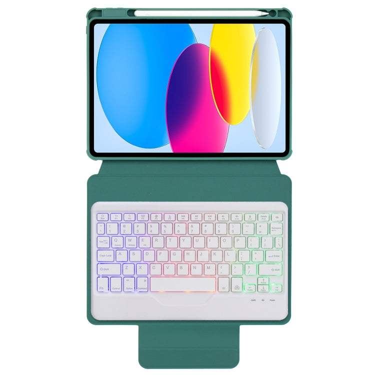 For iPad 10th Gen 10.9 2022 F10BS 360 Rotation Acrylic Transparent Bluetooth Keyboard Leather Case With Backlight(Green) - Universal by PMC Jewellery | Online Shopping South Africa | PMC Jewellery