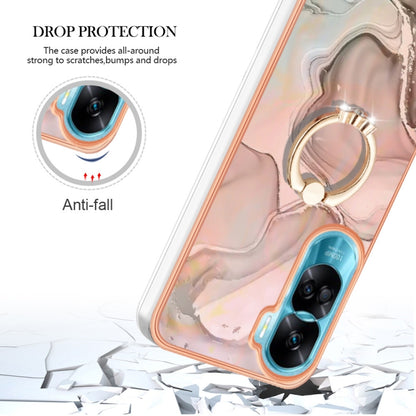 For Honor 90 Lite 5G Electroplating Marble Dual-side IMD Phone Case with Ring(Rose Gold 015) - Honor Cases by PMC Jewellery | Online Shopping South Africa | PMC Jewellery