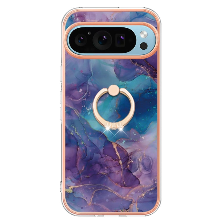 For Google Pixel 9 / 9 Pro Electroplating Marble Dual-side IMD Phone Case with Ring(Purple 016) - Google Cases by PMC TechLife | Online Shopping South Africa | PMC TechLife | Buy Now Pay Later Mobicred