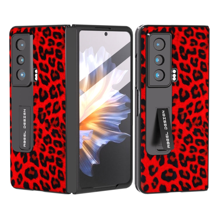 For Honor Magic Vs ABEEL Integrated Black Edge Leopard Phone Case with Holder(Red) - Honor Cases by PMC TechLife | Online Shopping South Africa | PMC TechLife | Buy Now Pay Later Mobicred