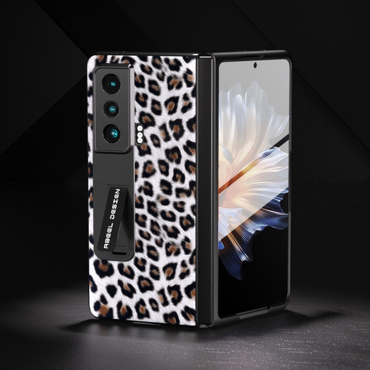For Honor Magic Vs ABEEL Integrated Black Edge Leopard Phone Case with Holder(Silver) - Honor Cases by PMC TechLife | Online Shopping South Africa | PMC TechLife | Buy Now Pay Later Mobicred