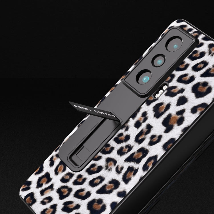 For Honor Magic Vs ABEEL Integrated Black Edge Leopard Phone Case with Holder(Silver) - Honor Cases by PMC TechLife | Online Shopping South Africa | PMC TechLife | Buy Now Pay Later Mobicred