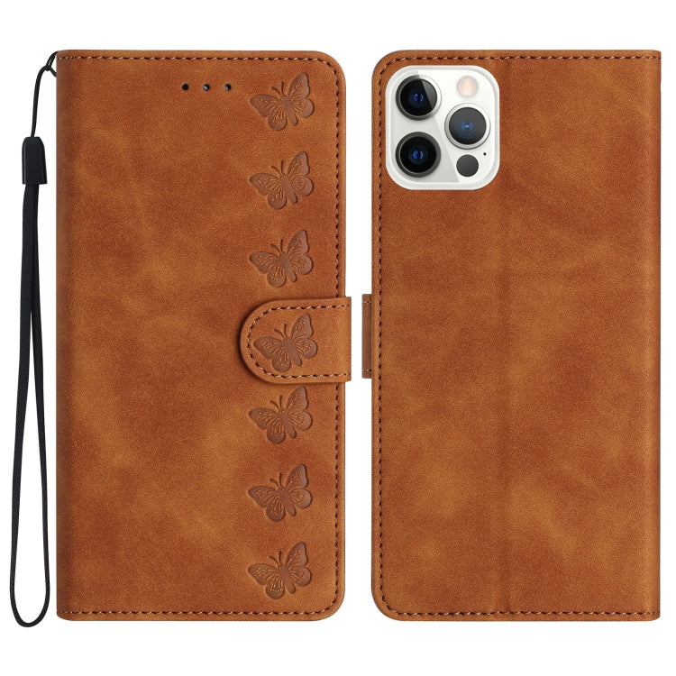 For iPhone 16 Pro Max Seven Butterflies Embossed Leather Phone Case(Brown) - iPhone 16 Pro Max Cases by PMC Jewellery | Online Shopping South Africa | PMC Jewellery | Buy Now Pay Later Mobicred