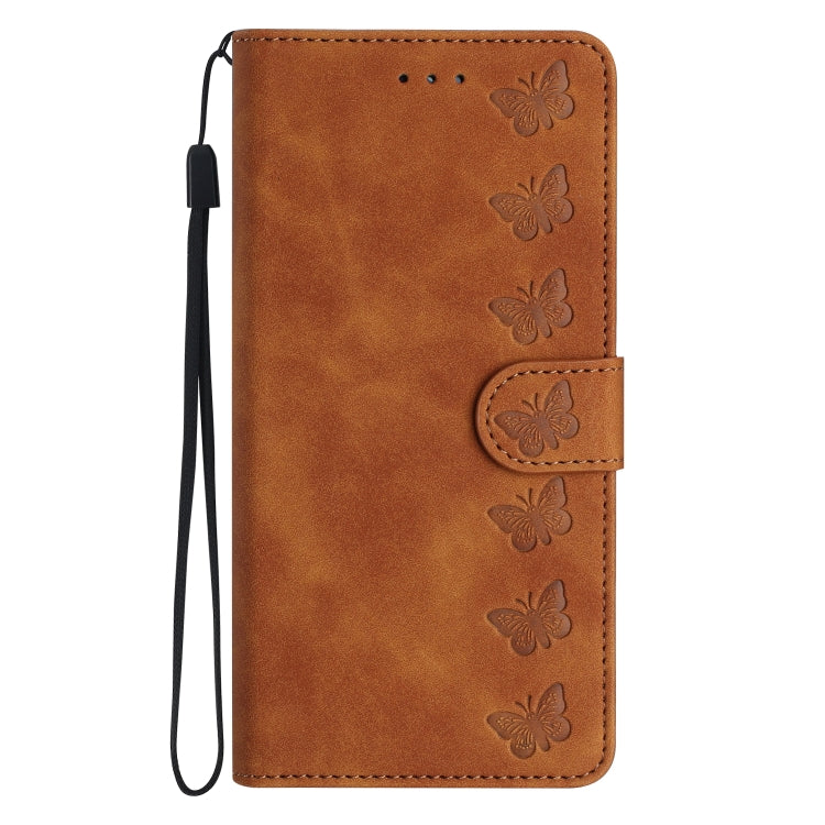 For iPhone 16 Pro Max Seven Butterflies Embossed Leather Phone Case(Brown) - iPhone 16 Pro Max Cases by PMC Jewellery | Online Shopping South Africa | PMC Jewellery | Buy Now Pay Later Mobicred