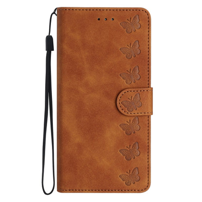 For iPhone 16 Pro Max Seven Butterflies Embossed Leather Phone Case(Brown) - iPhone 16 Pro Max Cases by PMC Jewellery | Online Shopping South Africa | PMC Jewellery | Buy Now Pay Later Mobicred