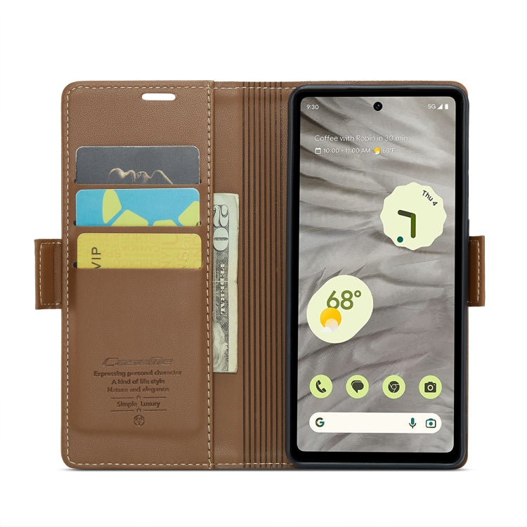 For Google Pixel 7a CaseMe 023 Butterfly Buckle Litchi Texture RFID Anti-theft Leather Phone Case(Brown) - Google Cases by CaseMe | Online Shopping South Africa | PMC Jewellery | Buy Now Pay Later Mobicred