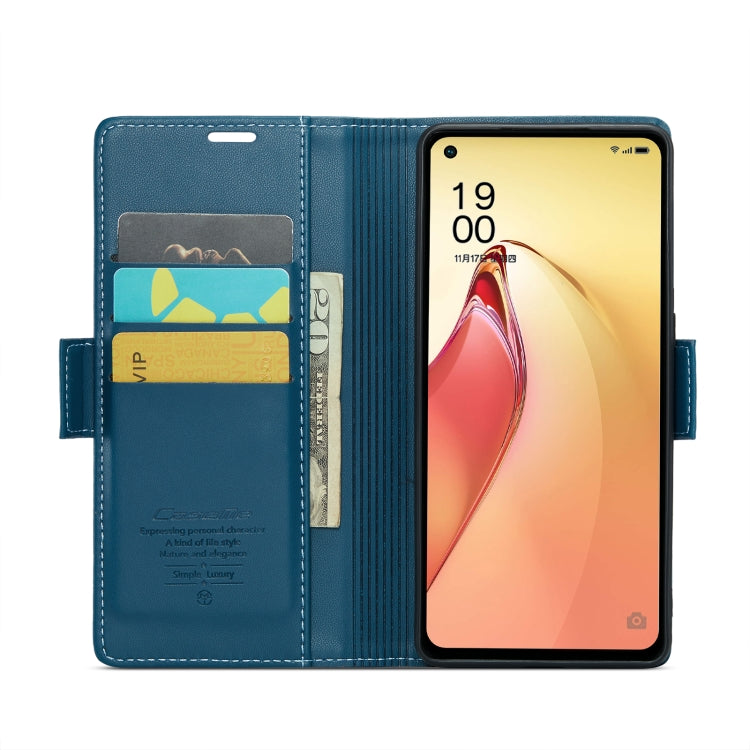 For OPPO Reno8 Pro 5G Global CaseMe 023 Butterfly Buckle Litchi Texture RFID Anti-theft Leather Phone Case(Blue) - OPPO Cases by CaseMe | Online Shopping South Africa | PMC Jewellery | Buy Now Pay Later Mobicred