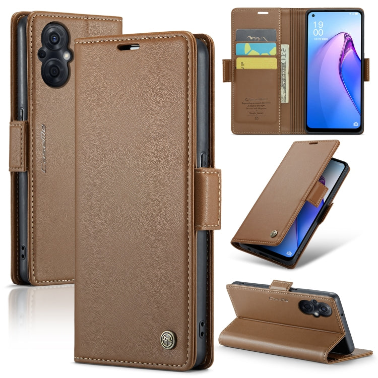 For OPPO Reno8 Lite Global CaseMe 023 Butterfly Buckle Litchi Texture RFID Anti-theft Leather Phone Case(Brown) - OPPO Cases by CaseMe | Online Shopping South Africa | PMC Jewellery | Buy Now Pay Later Mobicred