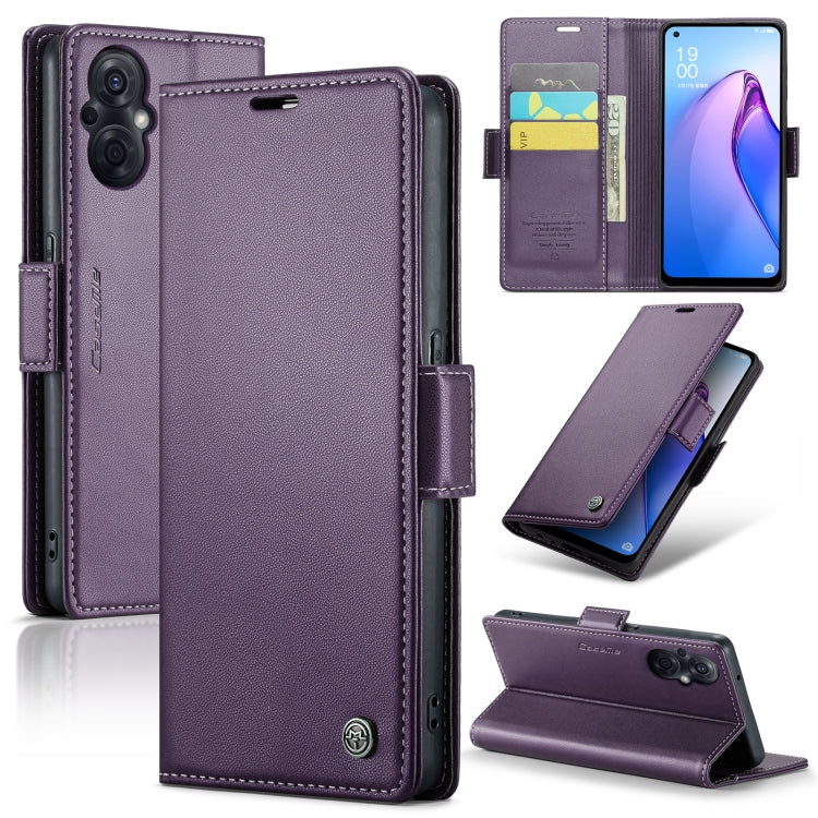 For OPPO Reno8 Lite Global CaseMe 023 Butterfly Buckle Litchi Texture RFID Anti-theft Leather Phone Case(Pearly Purple) - OPPO Cases by CaseMe | Online Shopping South Africa | PMC Jewellery | Buy Now Pay Later Mobicred