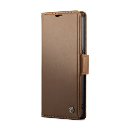 For OPPO Reno8 T 4G CaseMe 023 Butterfly Buckle Litchi Texture RFID Anti-theft Leather Phone Case(Brown) - OPPO Cases by CaseMe | Online Shopping South Africa | PMC Jewellery | Buy Now Pay Later Mobicred