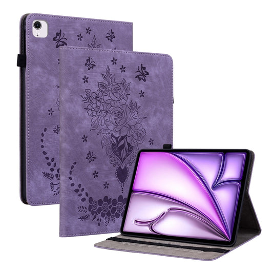 For iPad Air 11 2024 Butterfly Rose Embossed Leather Smart Tablet Case(Purple) - iPad Air 11 2024 Cases by PMC Jewellery | Online Shopping South Africa | PMC Jewellery | Buy Now Pay Later Mobicred