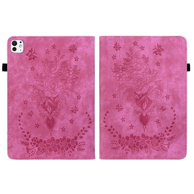 For iPad Pro 11 2024 Butterfly Rose Embossed Leather Smart Tablet Case(Rose Red) - iPad Pro 11 2024 Cases by PMC Jewellery | Online Shopping South Africa | PMC Jewellery | Buy Now Pay Later Mobicred