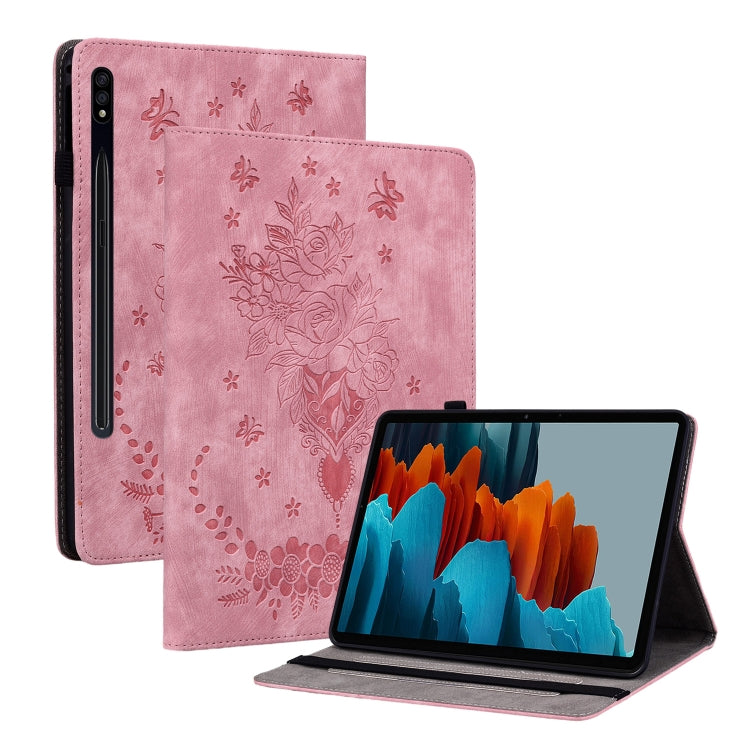 For Samsung Galaxy Tab S9 Butterfly Rose Embossed Leather Tablet Case(Pink) - Galaxy Tab S9 Cases by PMC Jewellery | Online Shopping South Africa | PMC Jewellery | Buy Now Pay Later Mobicred