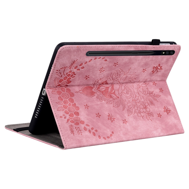 For Samsung Galaxy Tab S9 Butterfly Rose Embossed Leather Tablet Case(Pink) - Galaxy Tab S9 Cases by PMC Jewellery | Online Shopping South Africa | PMC Jewellery | Buy Now Pay Later Mobicred