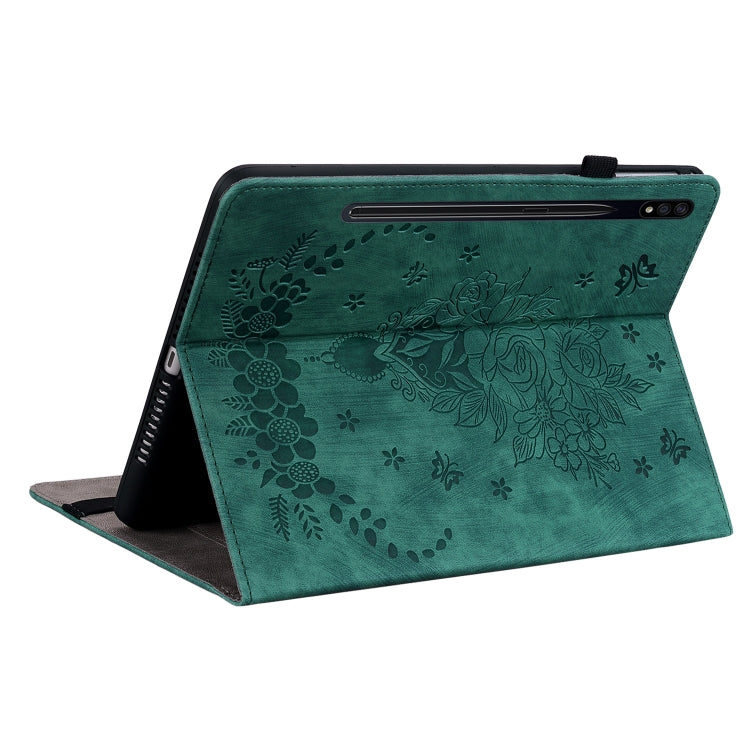 For Samsung Galaxy Tab S9+ Butterfly Rose Embossed Leather Tablet Case(Green) - Galaxy Tab S9+ Cases by PMC Jewellery | Online Shopping South Africa | PMC Jewellery | Buy Now Pay Later Mobicred