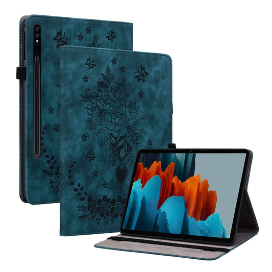 For Samsung Galaxy Tab S9+ Butterfly Rose Embossed Leather Tablet Case(Dark Blue) - Galaxy Tab S9+ Cases by PMC Jewellery | Online Shopping South Africa | PMC Jewellery | Buy Now Pay Later Mobicred