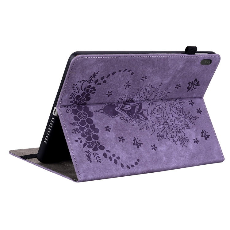 For Lenovo M10 Butterfly Rose Embossed Leather Tablet Case(Purple) - Lenovo by PMC TechLife | Online Shopping South Africa | PMC TechLife | Buy Now Pay Later Mobicred