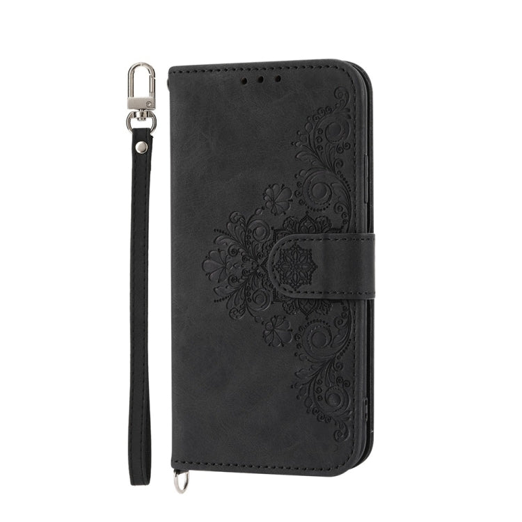 For Huawei Pura 70 Pro / Pura 70 Pro+ Skin-feel Flowers Embossed Wallet Leather Phone Case(Black) - Huawei Cases by PMC Jewellery | Online Shopping South Africa | PMC Jewellery | Buy Now Pay Later Mobicred