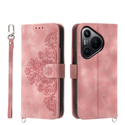 For Huawei Pura 70 Skin-feel Flowers Embossed Wallet Leather Phone Case(Pink) - Huawei Cases by PMC Jewellery | Online Shopping South Africa | PMC Jewellery | Buy Now Pay Later Mobicred