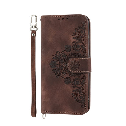 For Huawei Pura 70 Skin-feel Flowers Embossed Wallet Leather Phone Case(Brown) - Huawei Cases by PMC Jewellery | Online Shopping South Africa | PMC Jewellery | Buy Now Pay Later Mobicred