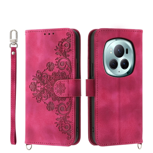 For Honor Magic6 Pro Skin-feel Flowers Embossed Wallet Leather Phone Case(Wine Red) - Honor Cases by PMC Jewellery | Online Shopping South Africa | PMC Jewellery | Buy Now Pay Later Mobicred