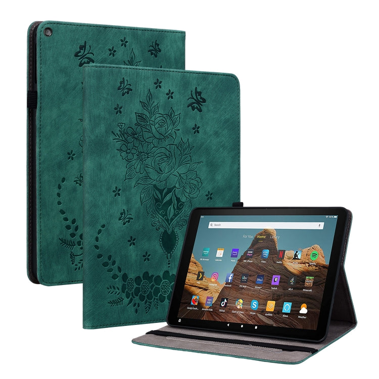 For Amazon Kindle Fire HD10 2019 / 2017 Butterfly Rose Embossed Leather Smart Tablet Case(Green) - Amazon by PMC TechLife | Online Shopping South Africa | PMC TechLife | Buy Now Pay Later Mobicred