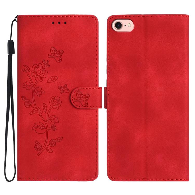For iPhone 16e Flower Butterfly Embossing Pattern Leather Phone Case(Red) - iPhone 16e Cases by PMC TechLife | Online Shopping South Africa | PMC TechLife | Buy Now Pay Later Mobicred