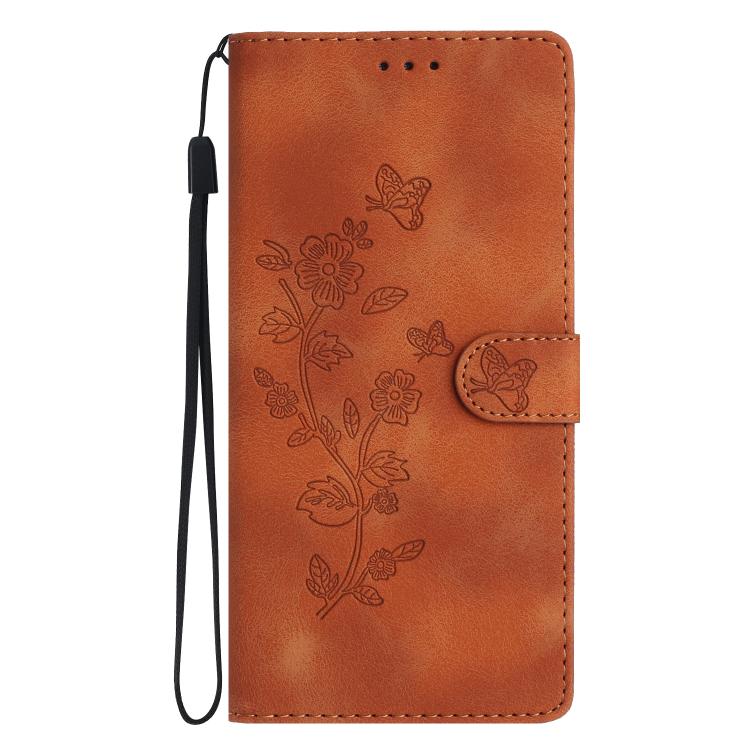 For iPhone 16e Flower Butterfly Embossing Pattern Leather Phone Case(Brown) - iPhone 16e Cases by PMC TechLife | Online Shopping South Africa | PMC TechLife | Buy Now Pay Later Mobicred