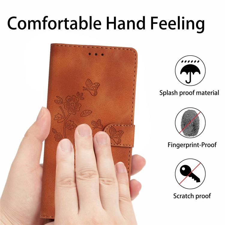 For iPhone 16e Flower Butterfly Embossing Pattern Leather Phone Case(Brown) - iPhone 16e Cases by PMC TechLife | Online Shopping South Africa | PMC TechLife | Buy Now Pay Later Mobicred