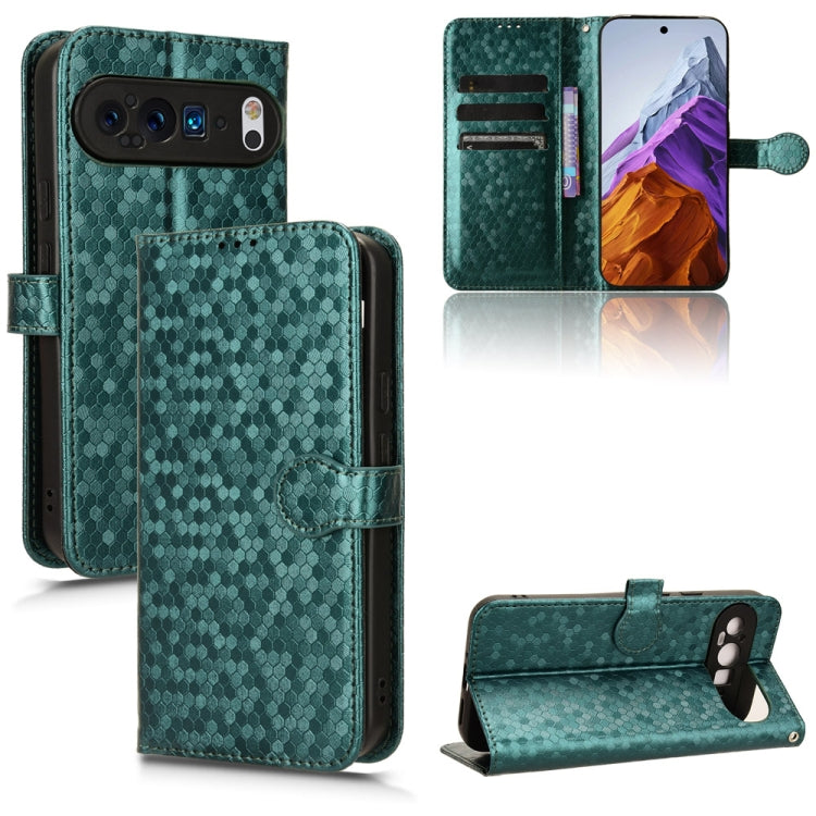 For Google Pixel 9 Pro XL Honeycomb Dot Texture Leather Phone Case(Green) - Google Cases by PMC TechLife | Online Shopping South Africa | PMC TechLife | Buy Now Pay Later Mobicred