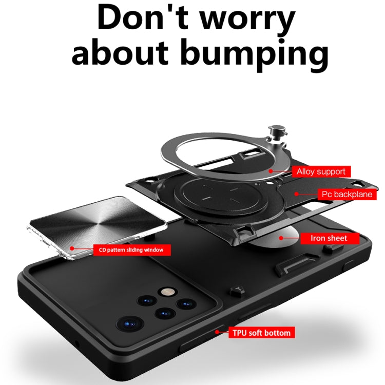 For Xiaomi Redmi Note 11 Global CD Texture Sliding Camshield Magnetic Holder Phone Case(Black) - free shipping - PMC TechLife - Order now!