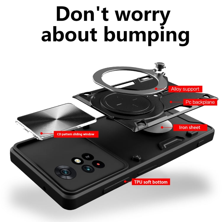 For Xiaomi Poco M4 Pro 4G CD Texture Sliding Camshield Magnetic Holder Phone Case(Silver) - Xiaomi Cases by PMC TechLife | Online Shopping South Africa | PMC TechLife | Buy Now Pay Later Mobicred