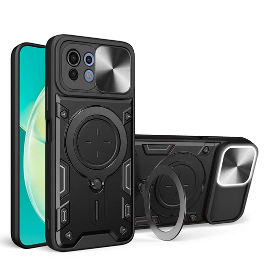 For Xiaomi Mi 11 Lite 4G / 5G CD Texture Sliding Camshield Magnetic Holder Phone Case(Black) - Xiaomi Cases by PMC Jewellery | Online Shopping South Africa | PMC Jewellery | Buy Now Pay Later Mobicred